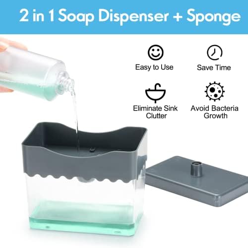 Диспенсер за сапун AmazeFan и държач за гъби, 2 в 1, ръчно изработени сапун помпа и поставка за гъба, издръжлив и