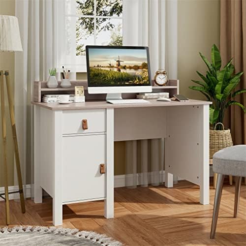 TBGFPO Компютърно бюро за офис, работно място за писане с чекмеджета и кухненски шкафове, бяла