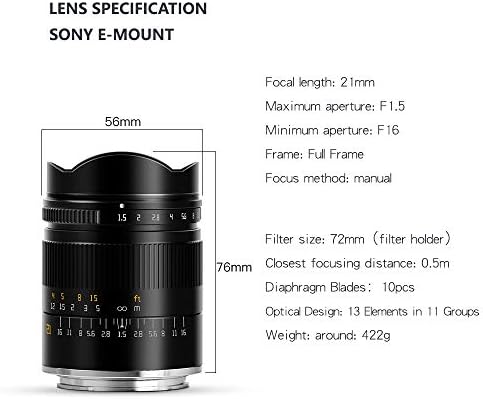 Обектив TTArtisan 21 mm f /1.5 за Sony E, Черен