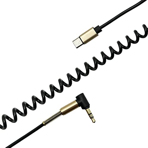 Навити аудио кабел USB C-3.5 мм с КПР, Seadream Type C с прав ъгъл 1/8 TRS Aux Кабел за автомобилни радио, Усилвател,