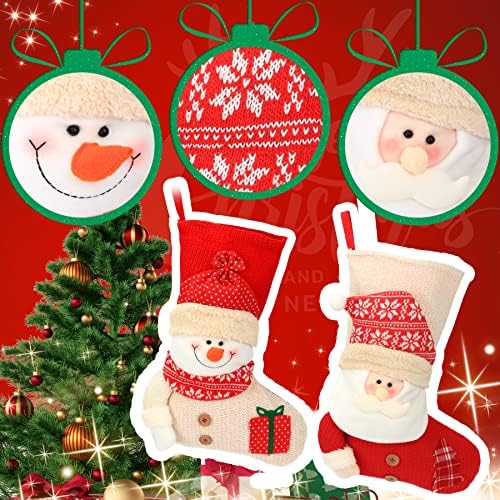 Сладък 17,5 Инча(А)А) Големи Коледни Чорапи, 2 опаковки, Дядо коледа, Снежен човек, 3D Плюшени Коледни Чорапи, Подаръчни Пакети
