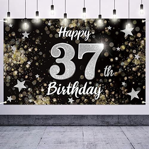 Nelbiirth С 37-ти рожден Ден на черно-сребърна Звезда, Голям Банер - Поздрави с 37-годишен Рожден ден, на Фона на фотообоев