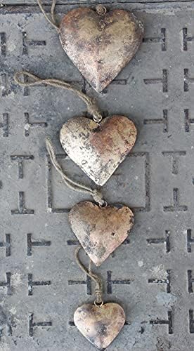 Античен Метален Стенен декор във формата на Сърце с Коноп Въже, Комплект за Окачване на бижута от 4 теми