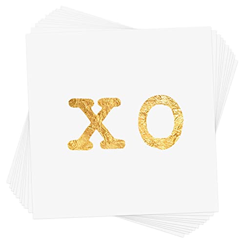 Комплект XO от 10 временни татуировки от фолио премиум-клас с водоустойчив метален злато - използвайте за Свети Валентин,