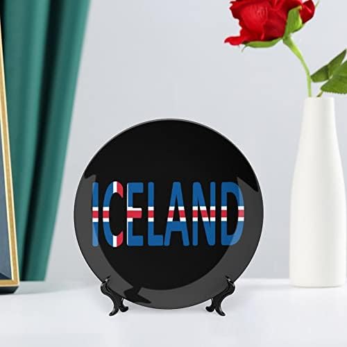 Исландски Флаг Костен Порцелан Декоративна Чиния Керамични Плочи плавателни съдове с Поставка за Дисплей за Украса на Стени