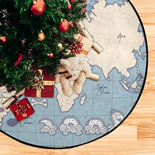 Реколта Карта на Света, Подложка за Коледната Елха, Водоустойчив Шкаф за Дърво, Подложка за Тава, Килим Под Коледна
