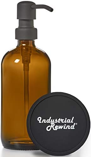 Бутилка-Опаковка за сапун от Тъмно Стъкло с Матиран Черен Метален помпа за Промишлени качество и без хлъзгане Поставка -