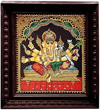 Екзотична Индия от 12 x 14 Ганеша, Владика просперитет, Танджорская картина | Традиционните цветове С 24-Каратово злато