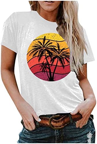 Летни Модни Хавайски Блузи за Жени, Тениски с образа на Кокосовата Палма, Тениски Свободно Намаляване с Къс Ръкав, Мека