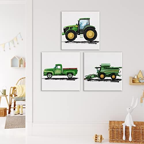 Yuzi-n Комплект от 3 Детски Трактор селскостопански Машини Художествени Плакати Платно Стенно Изкуство и Десктоп Декорация