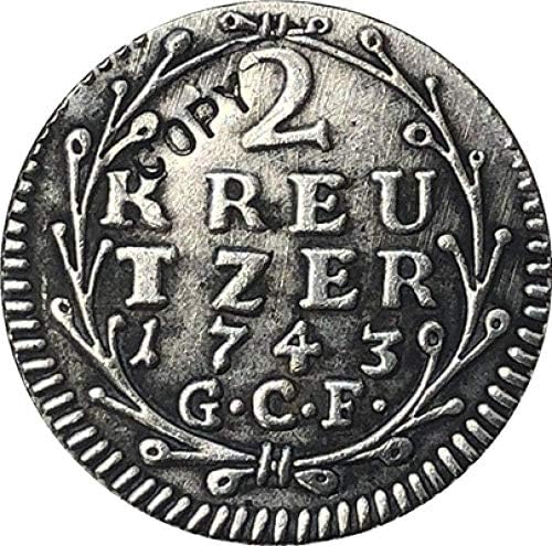 1743 Немски 2 Монети Крейцера - Лудвиг VIII Копие от 18 ММ COPYSouvenir Новост Монета, Монета за Подарък