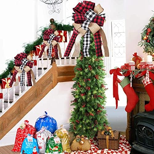Svnntaa Коледа Коледа в цилиндър с Лък и Ръчно изработени Буйволиной Карирана Червена Чул, Декоративен Лък, Украса,