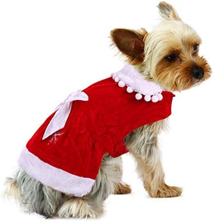 Коледен Костюм на Куче за момичета Queenmore, Регулируема Рокля-Пола за Домашни Любимци на Дядо Коледа за Малки Кучета,