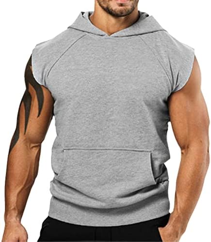 Мъжки Тренировочная Риза С Качулка, Спортни Блузи Без Ръкави за Фитнес Тениска с Отрязани Мускули и Джоб