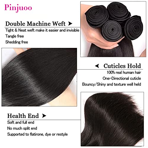 Pinjuoo Hair права коса Ширити 3 връзки, с цип за коси с цип за Директни снопчета коса с цип Бразилски естествена