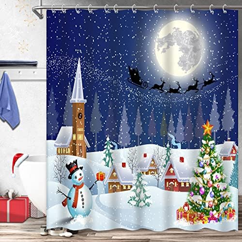Тънка Коледна Завеса За Душ под формата на Снежен човек и Снежинки, Весела Коледа, Синя Мультяшная Коледна Плат,