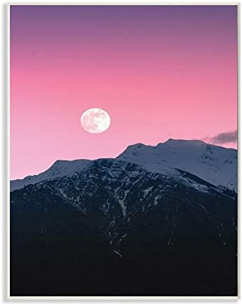 Снимка на Изгрева на Луната Stupell Industries над планините с Розово небе на стената, 10 x 15