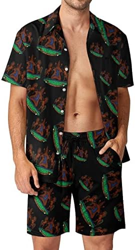 Герб Лесото Мъжки Хавайски Комплект от 2 теми, Ризи с къс ръкав копчета, Плажни Панталони на Свободния Намаляване, Тениски,