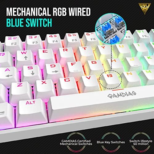 Ръчна детска клавиатура Gamdias Хермес E3 RGB Син цвят с 19 Вградени световыми ефекти, сертифицирани оптични
