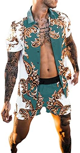 TYWAG, Хавайски Плажната Мъжка Риза от 2 теми Черен на цвят, с къси ръкави и Ревера, Ежедневни Панталони, Летен Моден Костюм