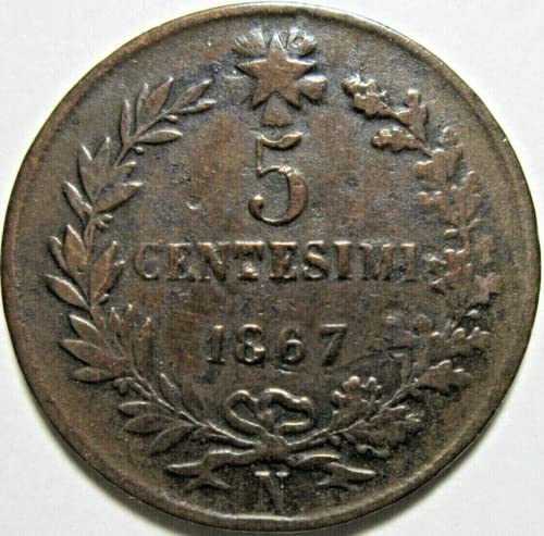 Историческа италианска монета достойнство 5 Чентезими 1861 г. -1867 години. Издаден Эндером крал Vittorio Emanuele
