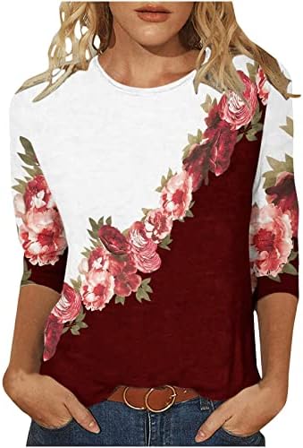 Есенно-Лятна Риза с 3/4 ръкави за Момичета 2023, Модни Памучен Тениска с Кръгло Деколте и Графичен Дизайн Свободно за