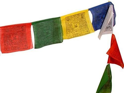 Тибетски Молитвен флаг - Средно традиционен дизайн (6 x 6) - Ролка от 25 знамена - Ръчна изработка в Непал - Будистки