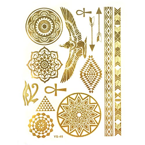 Временни Татуировки ALLYDREW в стила на Боди арт с големи метални елементи цвят: Злато, Сребро и Черно, Кръгови Мотиви,
