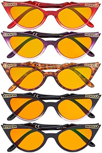 Eyekepper 5 Опаковки Очила За четене, Блокиране на Синя Светлина, Компютърни Очила Котешко Око, Оранжево Оцветени