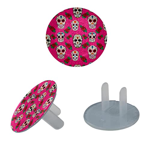 Розови Капачки за контакти с Цветя модел под формата на Черепа, Декоративни Предпазни Капачки за детски Контакти,