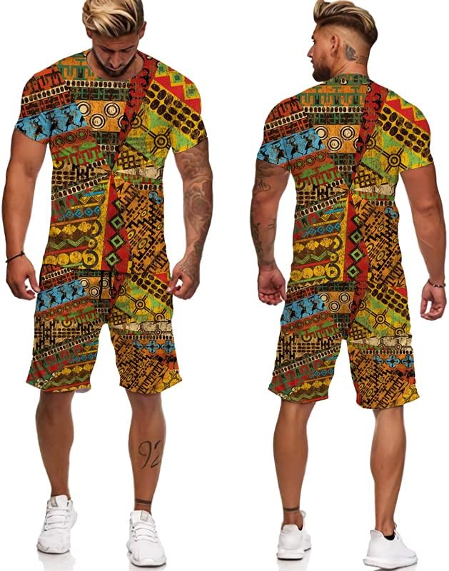 Комплекти женски/мъжки тениски с африканските принтом, Ретро Мъжки спортен костюм / Върховете / къси Панталони,