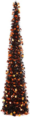 Homdox 5-подножието черна коледна елха, Коледно дърво на Хелоуин с пайети от тиква и горната звезда, лека и лесна за монтаж,