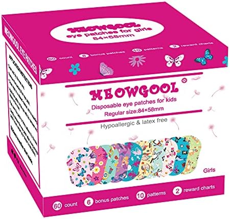 Самозалепващи превръзки на очите Meowgool за деца с Празен поглед, 60 + 6 Бонус ивици, 10 Дизайни с удоволствие момичета,