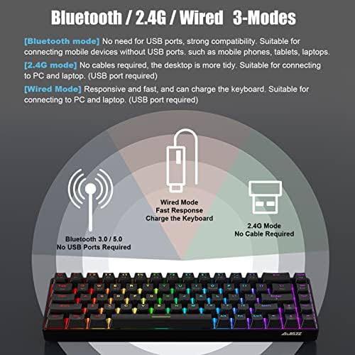Безжична ръчна клавиатура Ajazz K685T на 60%, Многорежимная Bluetooth/2.4 G /Жичен, RGB осветление, N-Key с превключване