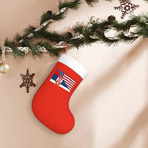 Коледни Чорапи с Флага на сащ и Сръбското Флага TZT, Подаръци за Коледно парти за семейни Празнични украси 18 Инча