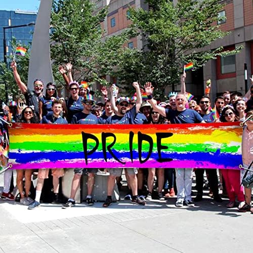 Гей гордост Банер Флаг гордост лесбийки ЛГБТ, пансексуальный флаг поле флаг външно украса с 4 месингови втулками, 120 x 20