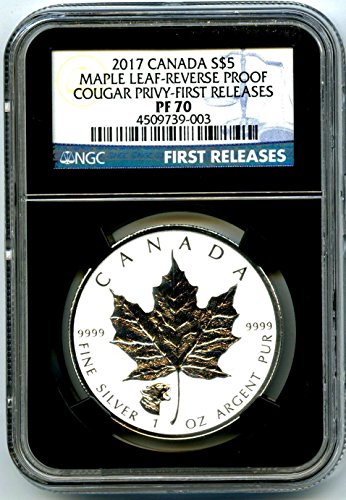 2017 Канадската Монета Сребърен Канадски Кленов лист с Обратен доказателство за HOWLING COUGAR Privy за ПЪРВИ път ПУСКА $5