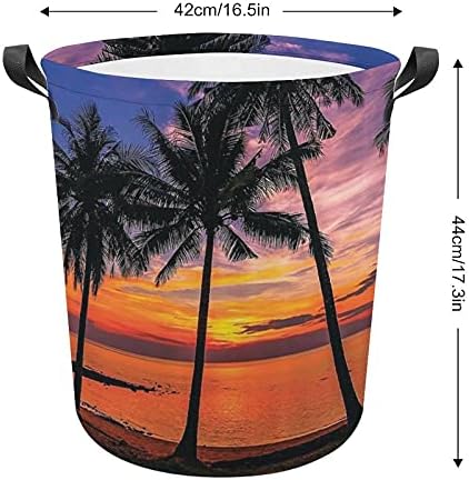 FoDuoDuo Кошница за дрехи Ocean Palm Tree Sunset Кошница За Дрехи С Дръжки Сгъваема Кошница За Съхранение