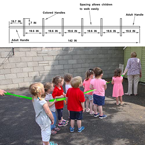 Сигурна пешеходната въже с цветни дръжки, за да се грижат за тях детски градини и училища (12 деца и 2 възрастни)