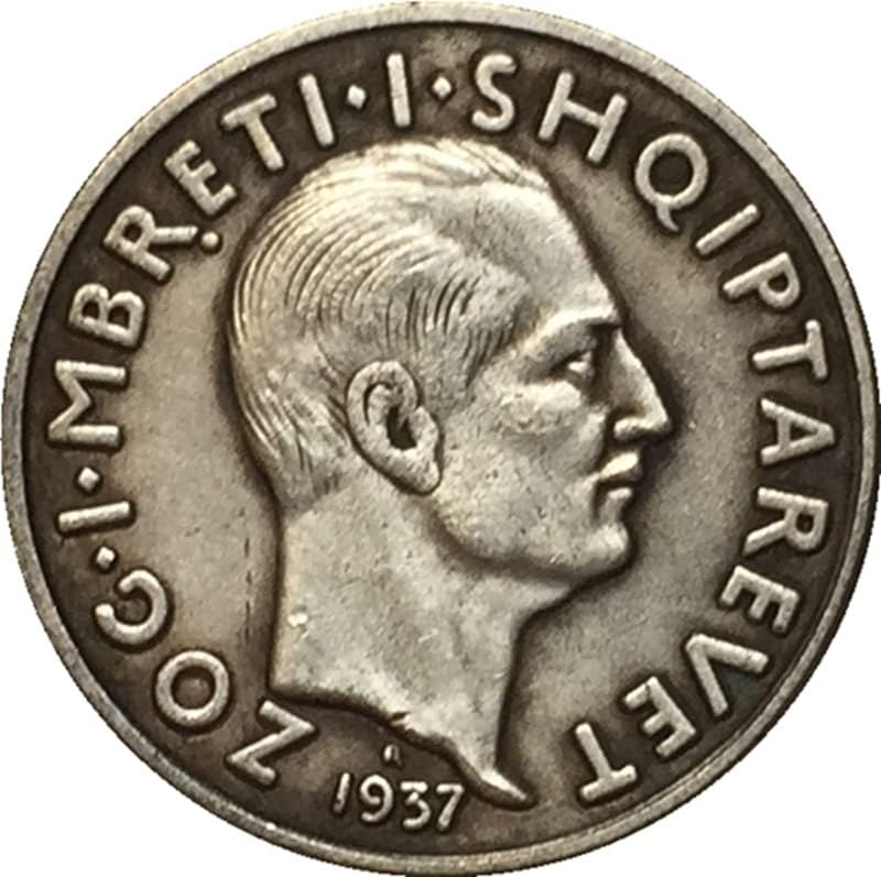 Чиста Мед, сребърно покритие Старинна Сребърна Доларова Монета, Албанска Монета 1937 г., Събирането на Занаятите