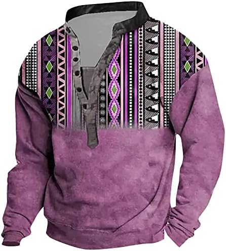 Мъжки Пуловер с 3D Дигитален Печат и Яка-часова, Блузи, Ежедневни Модна Тениска с V-образно деколте на 6 Копчета,