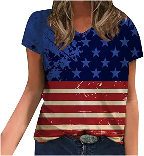 Comigeewa/ Тениски с Къс ръкав за Момичета, Есен-Лято, V-образно Деколте, Американски Флаг, Блузи с Графичен Дизайн, Тениски,