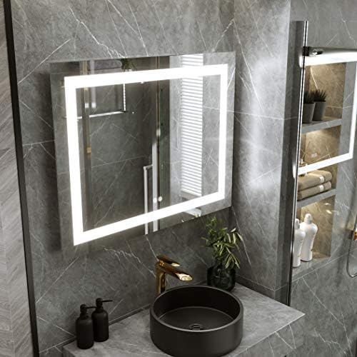 Огледало за баня DecorVella 36 x 28 инча с led подсветка на едно и също качество, че и в супермаркета, Регулируема Топло/Естествено/Бяло