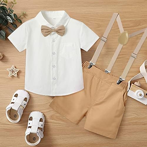 Комплект джентльменской дрехи Billion Xin за малки момчета, детска риза с къси ръкави + бретельки + шорти + папийонка, комплект