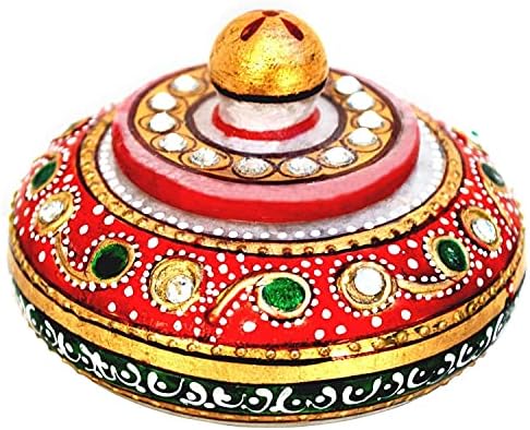 Декоративна Мраморна кутия Sindoor Kumkum Dibbi Box / Подарък кутия за таблетки - 3 Инча (Многоцветен) от Indian Collectible