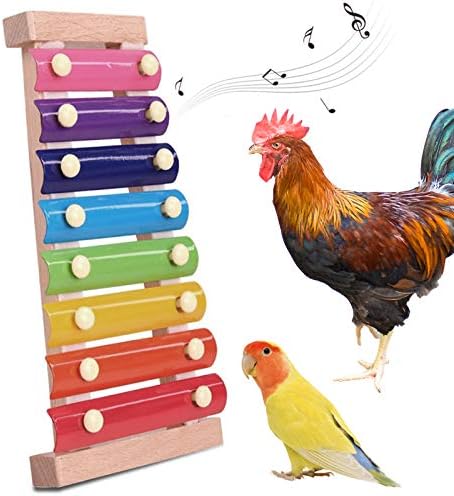 AtfArt Пилешка Играчка Ксилофон Висящи Играчки За Клевания Пилета 8 Метални Ключове, Висящи на Дървен Ксилофон