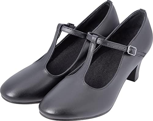Женски Танцови обувки с Т-Образно каишка от изкуствена кожа Linodes 2 за танци-Черно-8,5 М