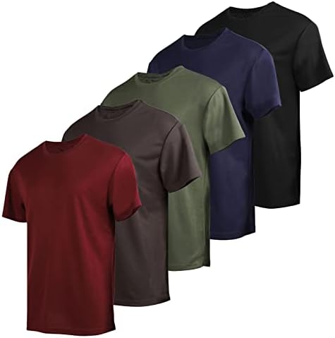 LeeHanTon 5 Опаковки Мъжки Тренировъчни Тениски За Джогинг, Спортен Бързосъхнеща Тениска с Кръгло деколте и Къси