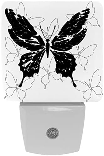 RODAILYCAY Светлочувствителен лека нощ Black White Butterfly, 2 пакета Нощни осветителни Тела, Вградени в стената,