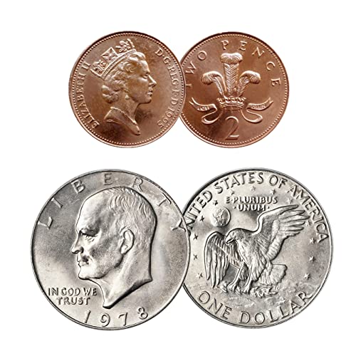 Набор от монети 2022 година, Кралица Елизабет II, Два Пенса на Долар Айзенхауер Коллекционный, Години от освобождаването